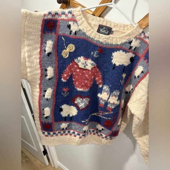 VINTAGE Woolrich Sheep Pattern Sweater - Blue, Cream, and Red - Picture 6 of 8